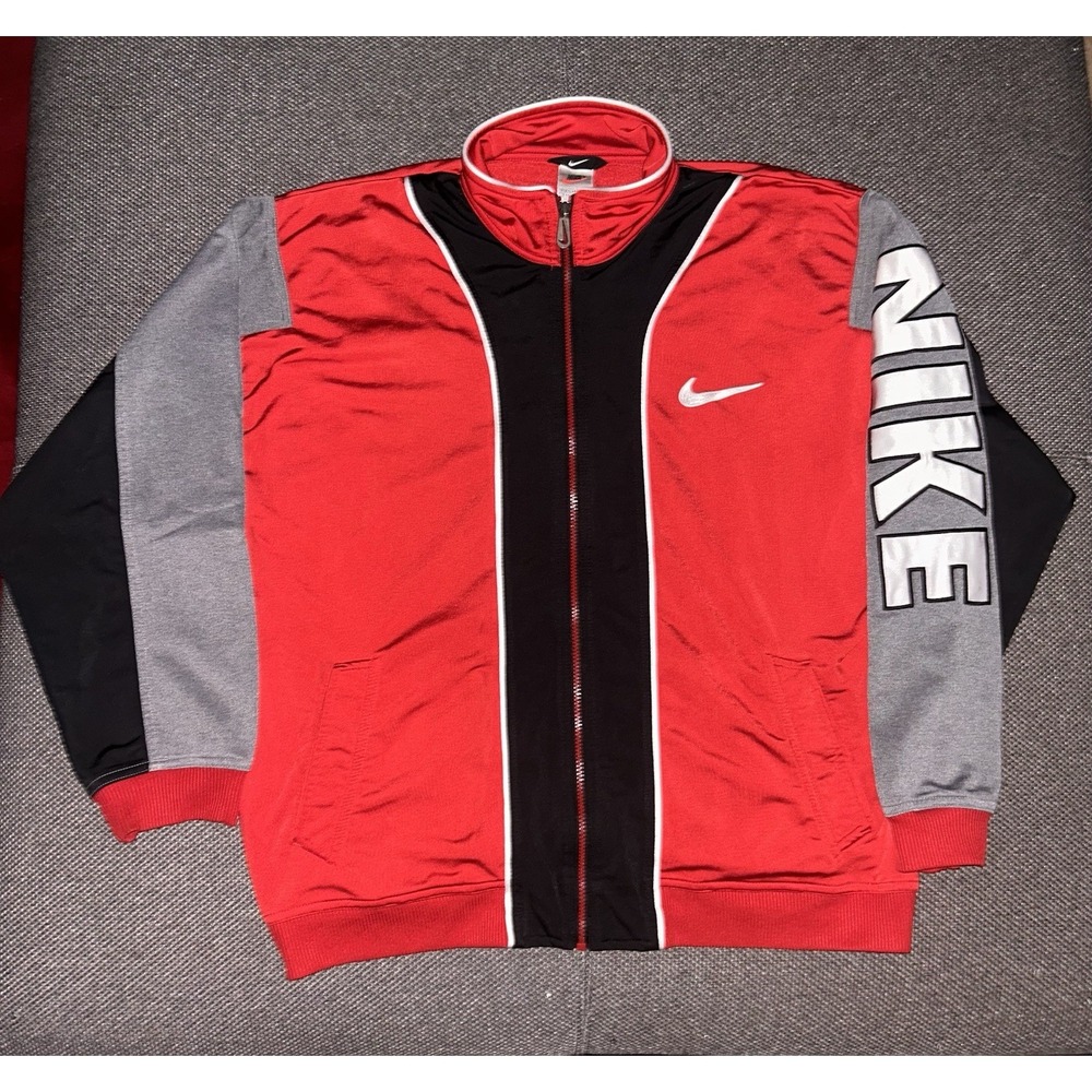 Vintage 90s Nike White Tag Red/Black/Gray Full Zip Track Jacket Mens XL Rare VTG